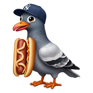 pigeon wearing New York yankee hat while eating a hotdog sticker