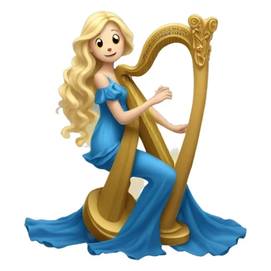 A long-haired blonde fairy in a blue dress plays the harp sticker