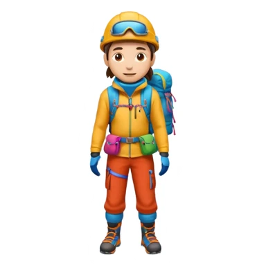A 3D cartoon mountaineer standing on a snowy Everest-like summit with a flag, wearing colorful climbing gear, soft lighting, Memoji-style.negative : Flag sticker