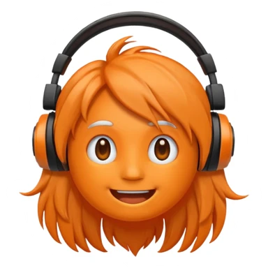 Orange happy face emoji with a couple of hair,headphones,and antennas. sticker