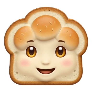 Friendly bread emoji avatar, cute and minimalistic style, warm eyes and gentle smile, flat design, soft shapes, clean modern look, highly recognizable at small sizes, centered composition, transparent or solid background, app icon quality. sticker