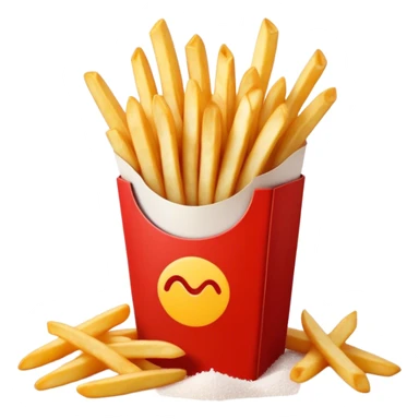 Cinematic crispy golden French fries, piled high, sprinkled with salt, served in a red carton, warm and inviting, rich golden hues, perfectly crunchy and delicious. sticker