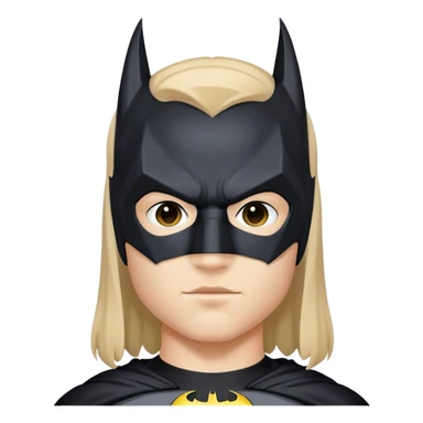 A teen with a middle part wearing a Batman mask sticker