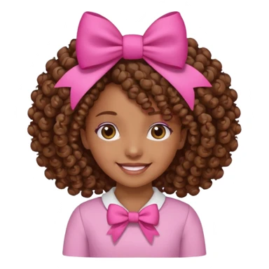 Uma menina morena cacheada com laço rosa no cabelo sticker