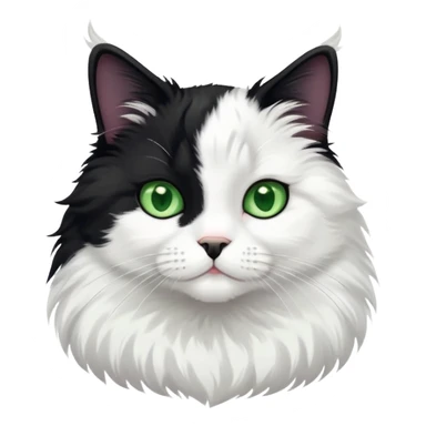 Black and white tuxedo cat fluffy, very cute with green eyes sticker