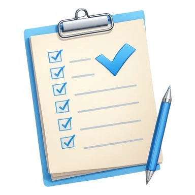 A checklist with a prominent blue checkmark on the first item, symbolizing tracking completed tasks and progress sticker
