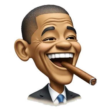 an emoji of Barrack obama laughing with a cigar in hand sticker
