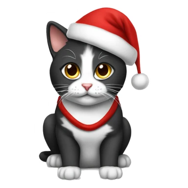 Cat black and White in Santa Claus hat sticker