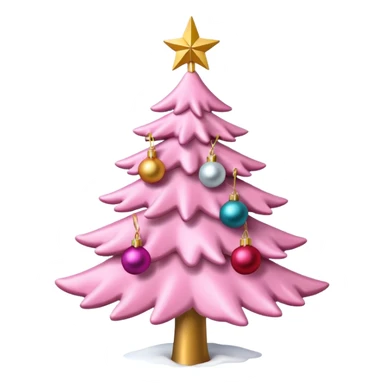 Pink Christmas tree with snow on the branches and a gold star on top sticker