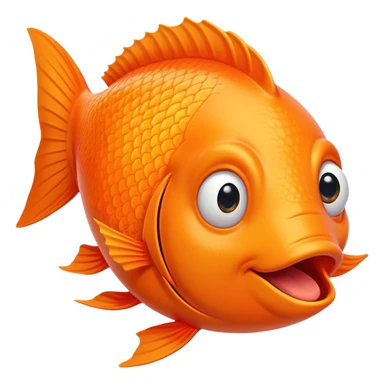 ultra derpy bright orange fish in side profile facing right, both googly eyes impossibly looking at viewer, goofy tongue sticking out, extremely stupid expression, flat 2D side view sticker