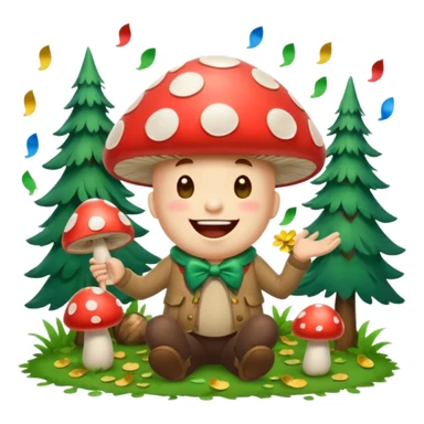 forest character laughing with mushroom confetti sticker