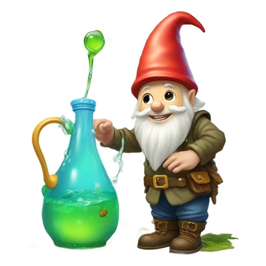 gnome pouring out liquid on the ground from a pitcher sticker