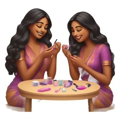 2 indian american girls painting their nails sticker