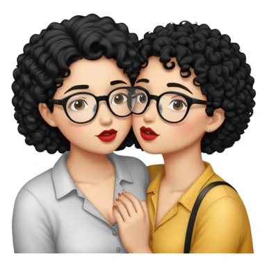 a lesbian couple kissing, one wearing glasses and short black curly hair, the other with long hair  sticker