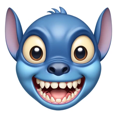 blue alien Stitch face from Lilo and Stitch with big eyes and sharp teeth sticker