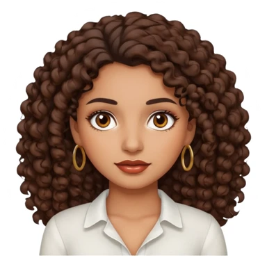 brown girl, who has medium curly dark brown hair, brown eyes, latina makeup, white blouse  sticker