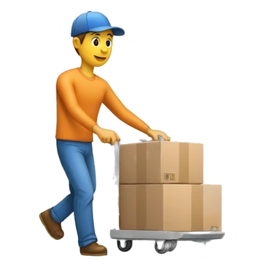 a mover with a trolley loaded with 3 small packed boxes, right angle sticker