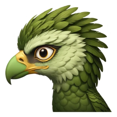 close up looking at the side profile of the face of a green hawk that is looking away from the camera sticker