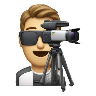 man filming with an old-school handheld camcorder with flip-out screen sticker