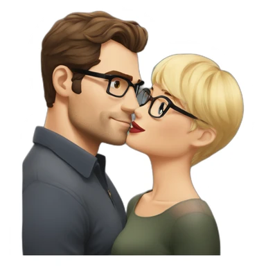 Henry Cavill kissing blond woman wearing glasses, with pixie cut sticker