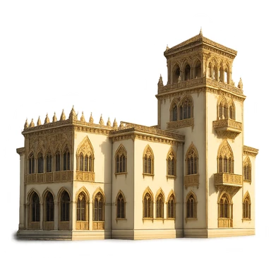 cinematic, realistic emoji of the Ringling Museum in Sarasota, Florida, featuring majestic, ornate architecture, lifelike detail, bright regal lighting as on a sunny day, building in accurate shade of white, transparent background sticker