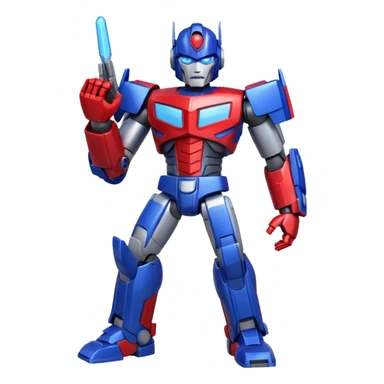 Optimus Prime emoji, apple style, full body, heroic pose, blue and red colors, no text sticker