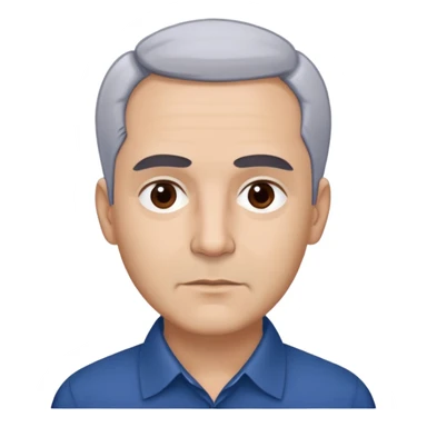 Puerto Rican actor René Monclova with light skin, round face, broad cheekbones. Lively dark brown eyes, thick straight eyebrows. Short silvery gray hair with receding hairline. Professional demeanor. Wearing a dark blue collared shirt. sticker