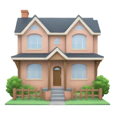 Front facing family house made from bricks and wood, give it a pretty, and cute pastel theme sticker