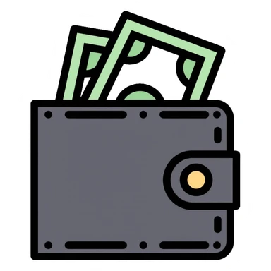 black wallet with dollar bills visible inside sticker