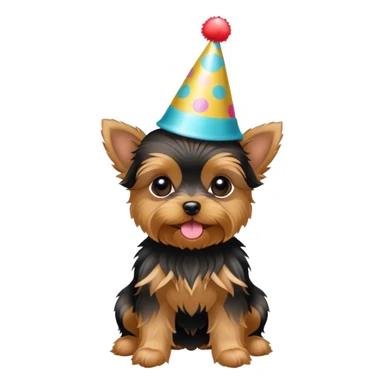 baby yorkie with a party hat on sticker