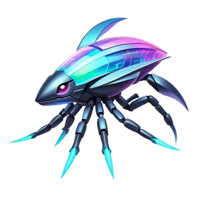  Epic legendary rare glowing mechanical Shiny sparkly transparent bioluminescent luminescent vibrant bright pastel dark exotic iridescent colorful gradients futuristic modern metallic glossy glittery fantasy-cyber-Fakémon-Pokémon-Vernid-creature sticker