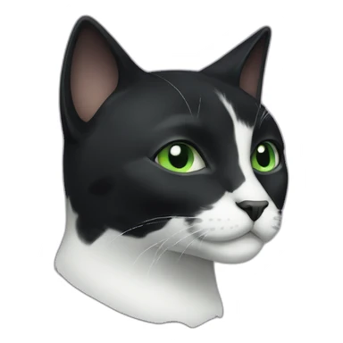A black cat with green eyes with a white mustache and white spots sticker
