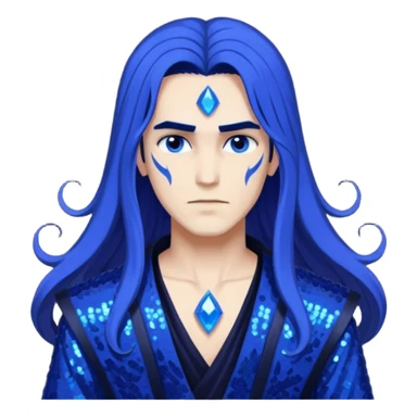 Hades from Lore Olympus with long indigo hair, indigo sequin outfit sticker
