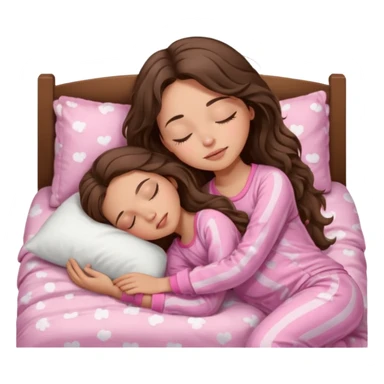 Brunette girl with long wavy brown hair with brown eyes and sleeping on a withe bed with cute pink pjs (just one girl) and with closed eyes sticker