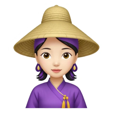 ancient vietnamese girl with aodai and conical hat, purple sticker