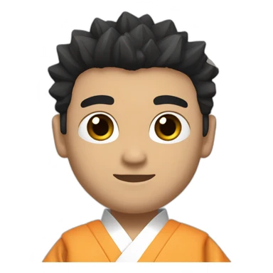 man dressed in karate kimono (all white, with black belt at the waist), with light brown skin, black hair spikes, black eyes sticker