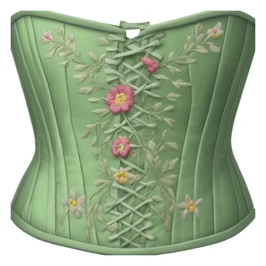 Sage green corset with flower embroidery, isolated sticker