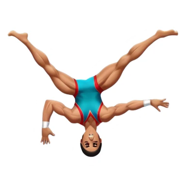 A skilled acrobat mid-air, executing a breathtaking flip with perfect control. The pose radiates strength, balance, and agility. The background suggests a dynamic performance space, with stage lights or a competition arena, emphasizing motion, precision, and teamwork. sticker