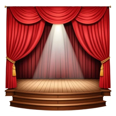 classic theatre stage with red curtains pulled to the sides, wooden floor, and spotlight focused at the center sticker