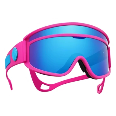 sporty neon hot pink shield visor sunglasses with extra thick frame and integrated strap, heavy-duty build, one-piece mirrored lens with blue reflection sticker