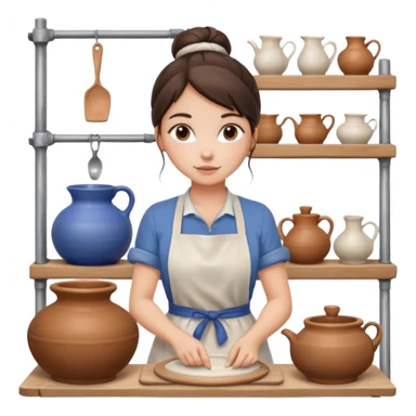 Brunette girl with bun, behind pottery wheel sticker