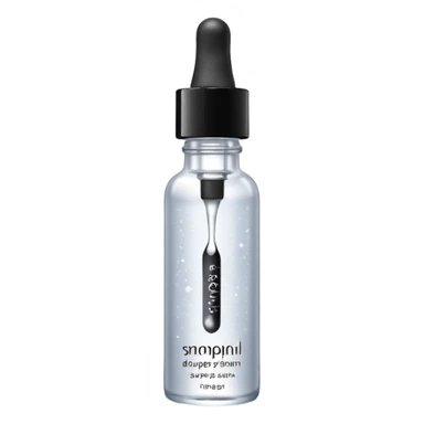 Slim clear dropper bottle with white cap and minimal black text label. Floating above a silver ripple, with icy shimmer rings pulsing outward. Surrounded by tiny frozen sparkles and wrinkle-smoothing energy beams. Looks like a precision anti-aging serum potion — sharp, cold, and potent. sticker
