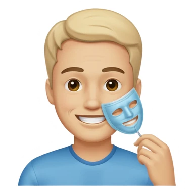 Un homme heureux qui enlève son masque de personne heureuse mais qui est malheureux au fond sticker