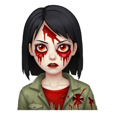 mulher zumbi cabelo liso tamanho medio preto sticker