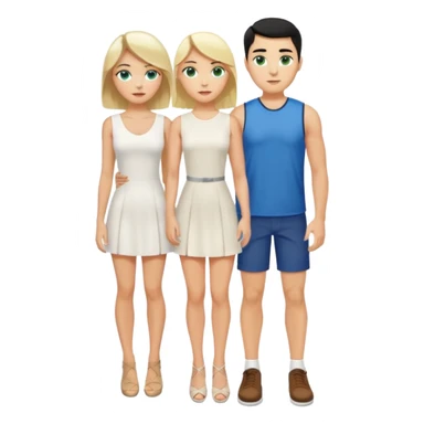 King, black hair, body, legst, blue eyes, shoes, woman blonde hair, green eyes, sexy white short sleveless dress, shoes sticker