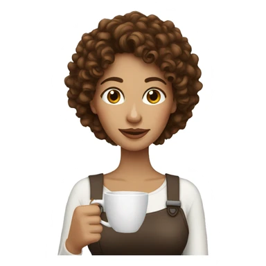 A woman with brown curly hair drinking coffee sticker