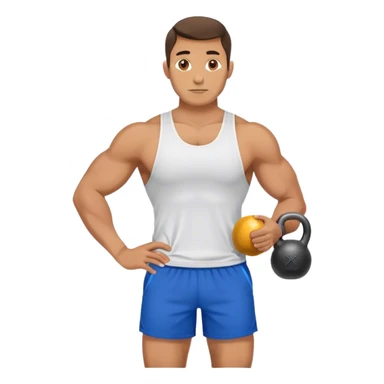 athletic man with blue shorts holding kettlebell sticker