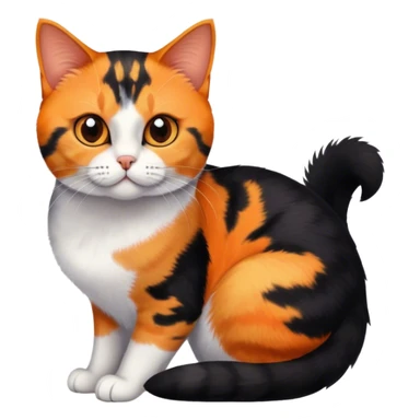 American shorthair calico cat with black fur on the right side of their face and orange on the left side sitting down sticker