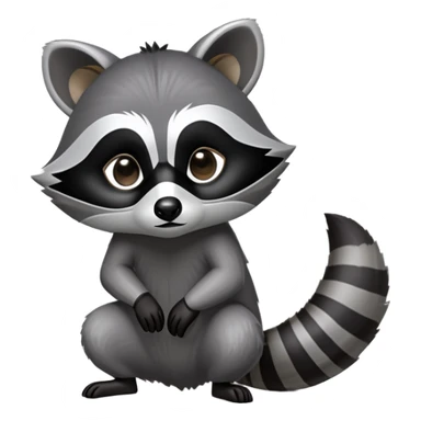Cinematic-Raccoon-Realistic-hunched Full-Body on all fours-Emoji – Tail flicking lazily, head tilted dramatically, thick grey fur with a signature black mask, sharp and alert ears, simplified yet realistic focused features, highly detailed, glowing with an almost sarcastic glow. sticker
