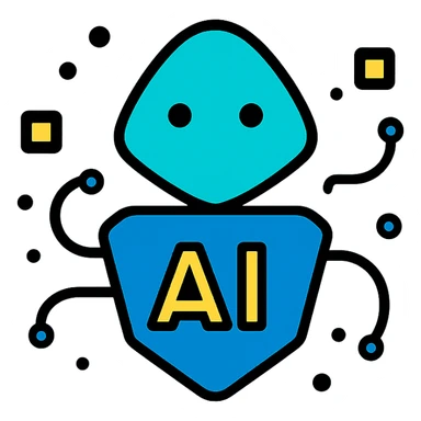a sentient AI depicted as a sleek, abstract geometric shape with a digital aura, minimalist tech-inspired style sticker